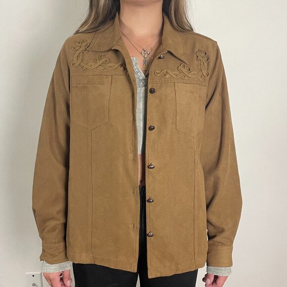 Vintage Suede Western Button Up Shirt - Picture 1 of 4